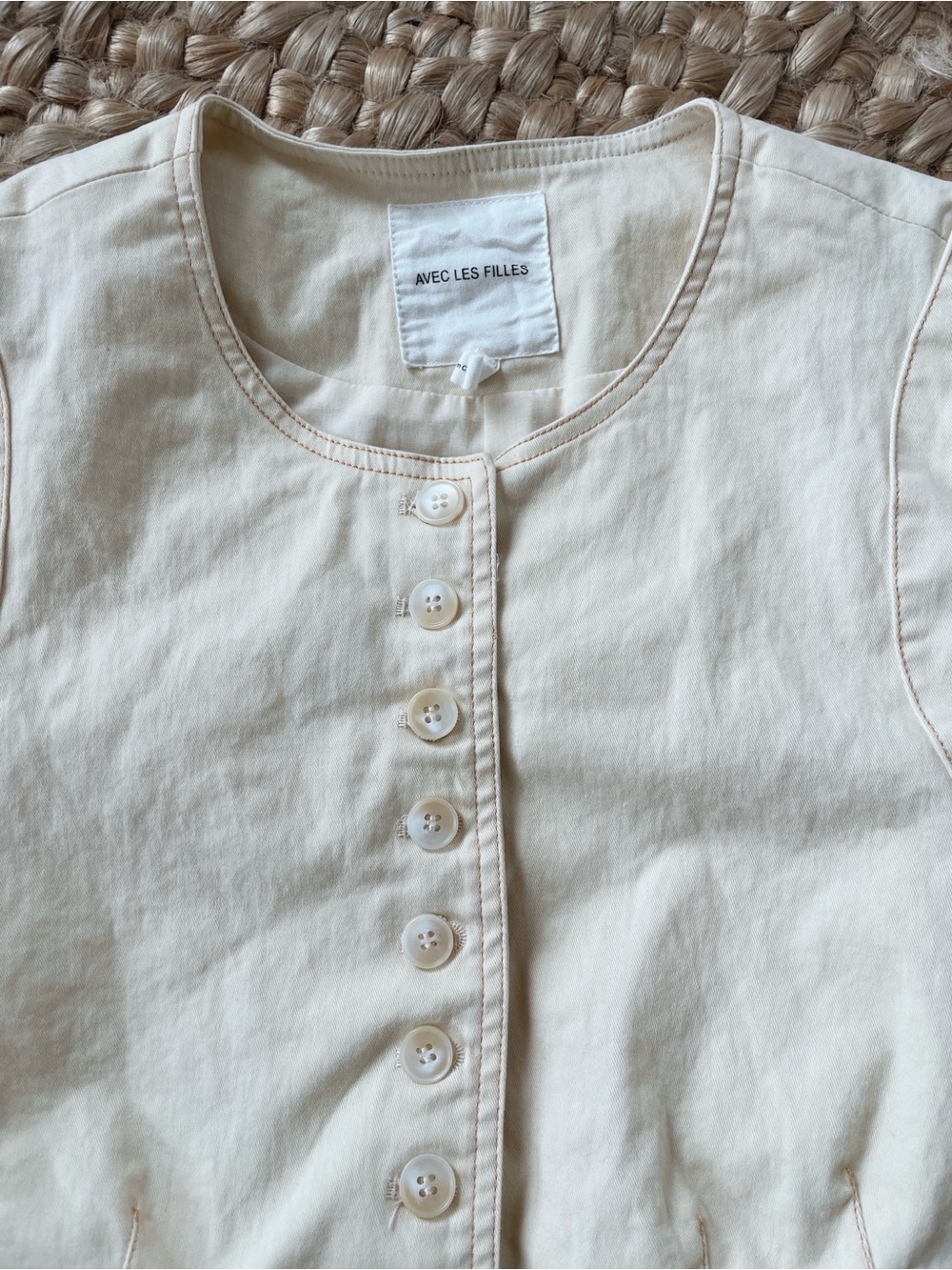 Avec Les Filles Cream Button-Front Cotton Vest Size L - Picture 3 of 6